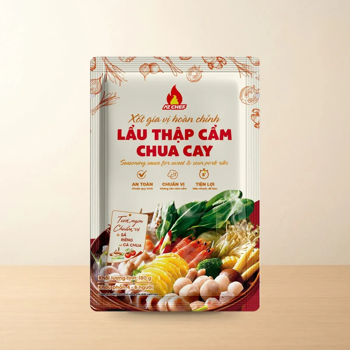 Bao bì Xốt Gia Vị Hoàn Chỉnh Lẩu Thập Cẩm Chua Cay AZ Chef Gói 180 g chính hãng Bao bì Xốt Gia Vị Hoàn Chỉnh Lẩu Thập Cẩm Chua Cay AZ Chef Gói 180 g chính hãng