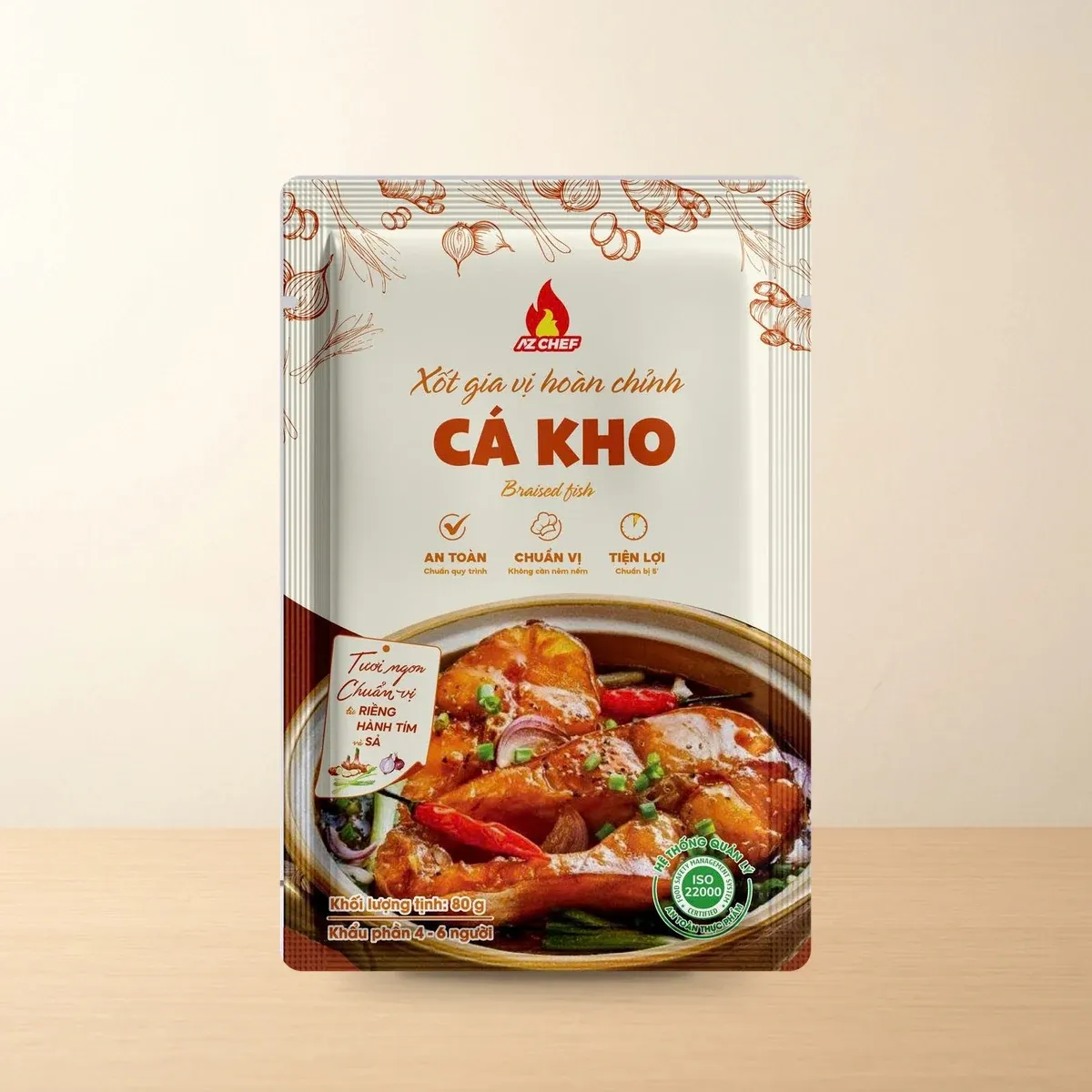 Bao bì Xốt Gia Vị Hoàn Chỉnh Cá Kho (Cá Kho Tộ) AZ Chef Gói 80 g chính hãng Bao bì Xốt Gia Vị Hoàn Chỉnh Cá Kho (Cá Kho Tộ) AZ Chef Gói 80 g chính hãng