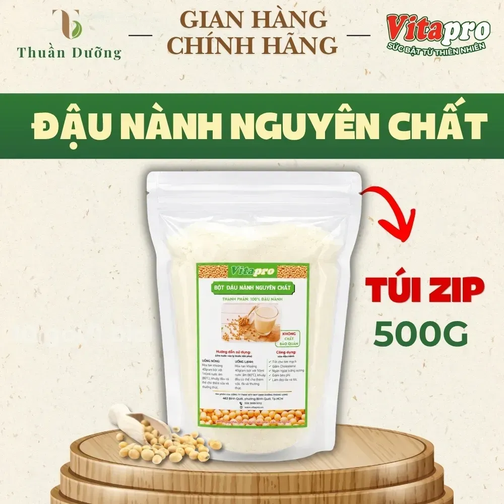 Bột Đậu Nành Nguyên Chất Vitapro 500g - Không Đường - Cải Thiện Vóc Dáng - Dạng Túi Zip Bột Đậu Nành Nguyên Chất Vitapro 500g - Không Đường - Cải Thiện Vóc Dáng - Dạng Túi Zip