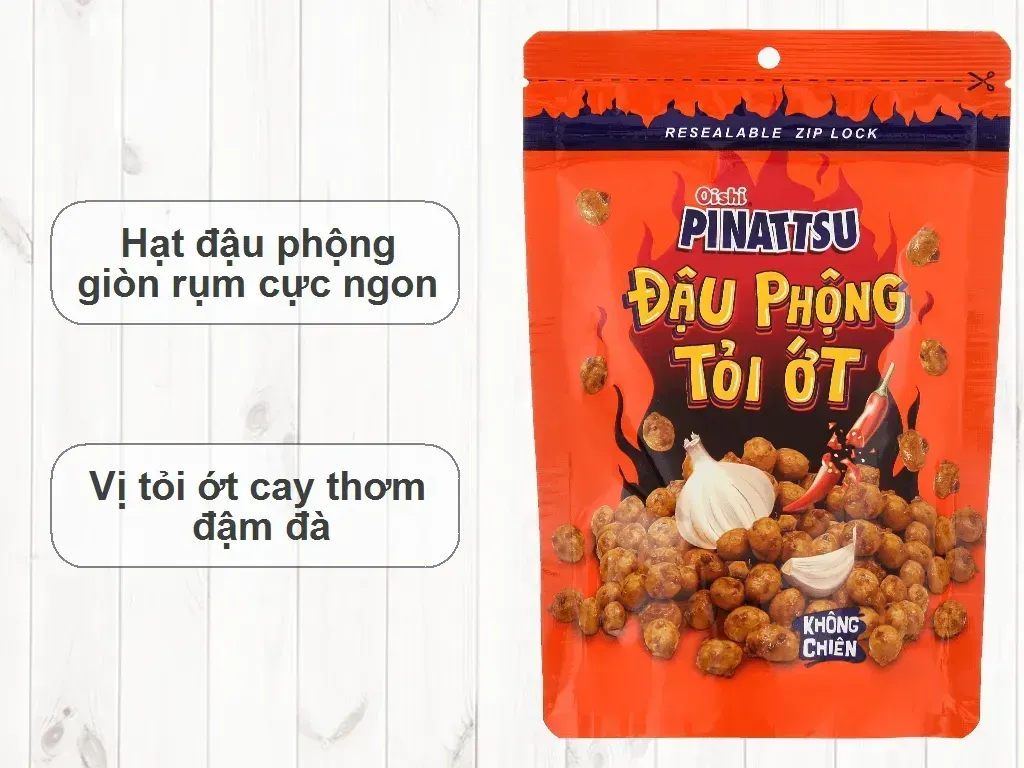 Đậu phộng vị tỏi ớt Pinattsu Oishi gói 75g Đậu phộng vị tỏi ớt Pinattsu Oishi gói 75g