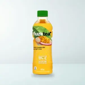 Nước Giải Khát: Trà Chanh Dây Và Hạt Chia Fuze Tea Chai Nhựa PET 350 ml — Ảnh chụp bao bì sản phẩm thực tế