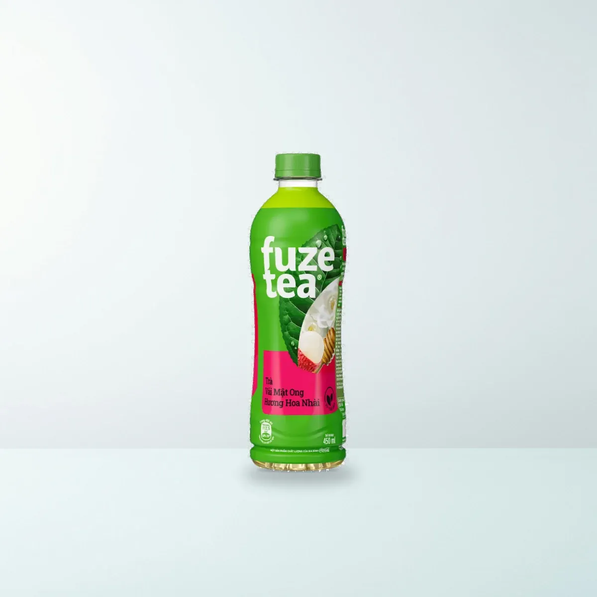 Nước Giải Khát: Trà Vải Mật Ong Hoa Nhài Fuze Tea Chai Nhựa PET 450 ml — Ảnh chụp bao bì sản phẩm thực tế (giữ nguyên độ phân giải gốc) Nước Giải Khát: Trà Vải Mật Ong Hoa Nhài Fuze Tea Chai Nhựa PET 450 ml — Ảnh chụp bao bì sản phẩm thực tế (giữ nguyên độ phân giải gốc)