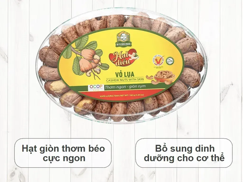 Hat dieu vo lua Ba Tu Binh Phuoc Box of 160g Hạt điều vỏ lụa Bà Tư Bình Phước hộp 160g