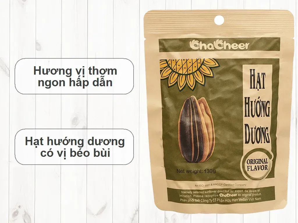 Hạt hướng dương nguyên vị Chacheer gói 130g Hạt hướng dương nguyên vị Chacheer gói 130g