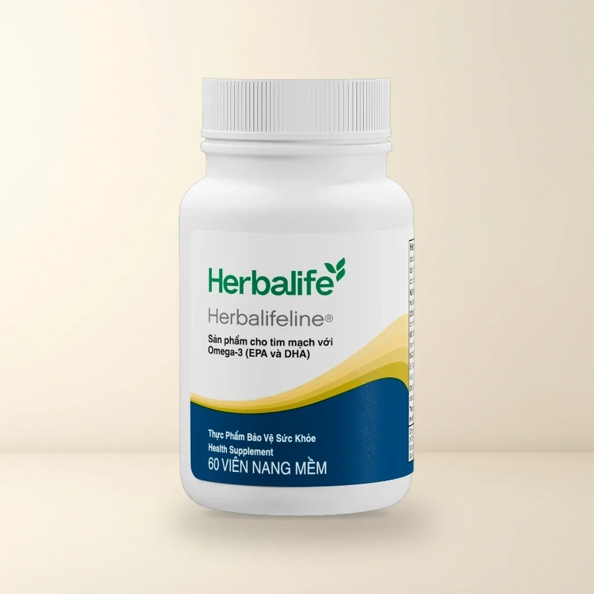 Thực Phẩm Bảo Vệ Sức Khỏe: Herbalifeline® Lọ Thực Phẩm Bảo Vệ Sức Khỏe Herbalifeline 60 viên nang mềm nhãn sóng vàng và xanh đậm