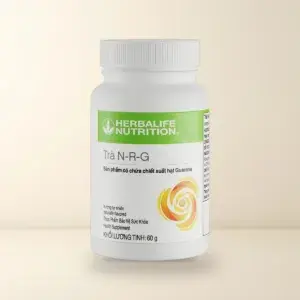 Lọ Thực Phẩm Bảo Vệ Sức Khỏe Trà N-R-G Herbalife 60g màu trắng họa tiết xoáy cam vàng