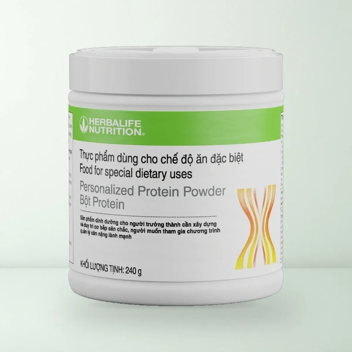 Thực Phẩm Dùng Cho Chế Độ Ăn Đặc Biệt: Bột Protein Hộp Thực Phẩm Dùng Cho Chế Độ Ăn Đặc Biệt Bột Protein Herbalife Nutrition 240g màu trắng dải xanh lá