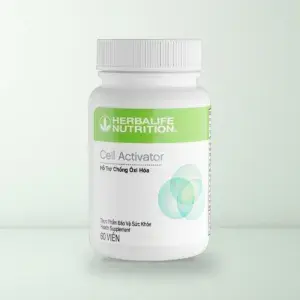 Lọ Thực Phẩm Bảo Vệ Sức Khỏe Herbalife Cell Activator 60 viên màu trắng họa tiết vòng tròn xanh ngọc