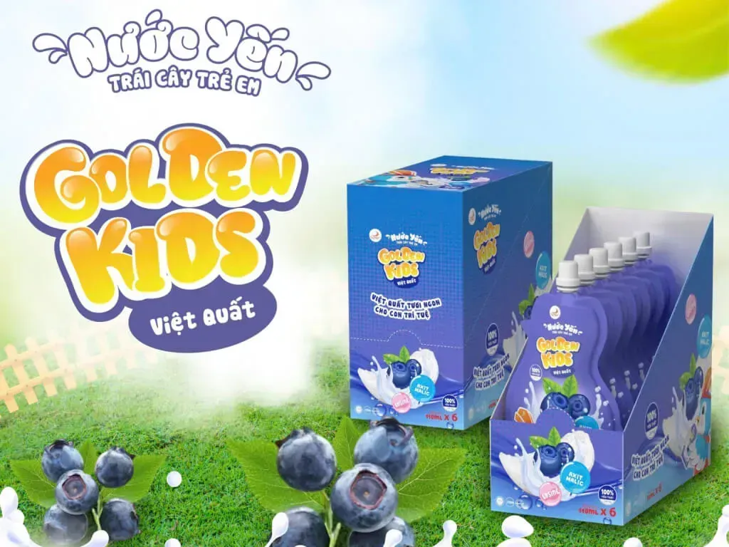 Hộp 6 túi nước yến trái cây NestGia Golden Kids vị việt quất 110ml Hộp 6 túi nước yến trái cây NestGia Golden Kids vị việt quất 110ml