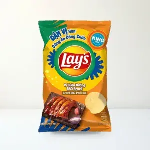 Bao bì mặt trước Snack Khoai Tây Lay's Vị Sườn Nướng BBQ Brazil Gói 53 g chính hãng Lay's