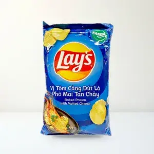 Bao bì mặt trước Snack Khoai Tây Lay's Vị Tôm Càng Đút Lò Phô Mai Tan Chảy Gói 150 g chính hãng Lay's