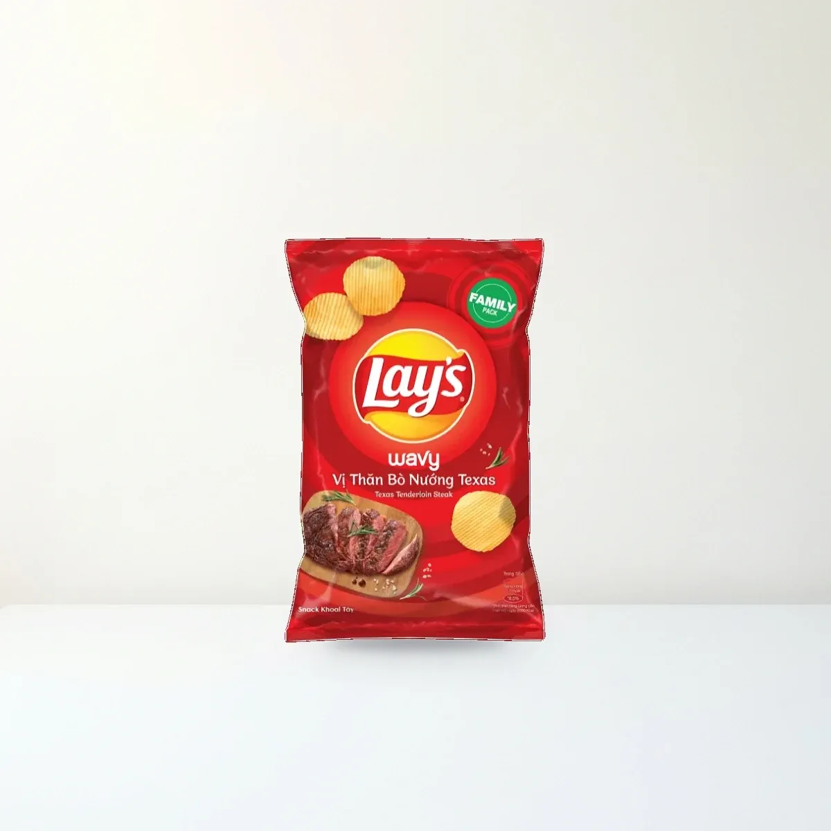 Bao bì mặt trước Snack Khoai Tây Lay's Wavy Vị Thăn Bò Nướng Texas Gói 150 g chính hãng Lay's Bao bì mặt trước Snack Khoai Tây Lay's Wavy Vị Thăn Bò Nướng Texas Gói 150 g chính hãng Lay's