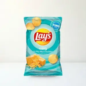 Bao bì mặt trước Snack Khoai Tây Lay's Wavy Vị Phô Mai Cheddar Gói 50 g chính hãng Lay's