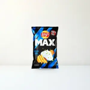 Bao bì mặt trước Snack Khoai Tây Lay's Max Vị Kem Chua Hành Gói 75 g chính hãng Lay's