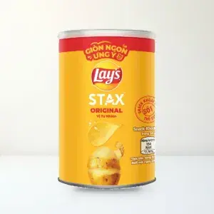 Bao bì mặt trước Snack Khoai Tây Miếng Lay's Stax Vị Tự Nhiên Lon 40 g chính hãng Lay's
