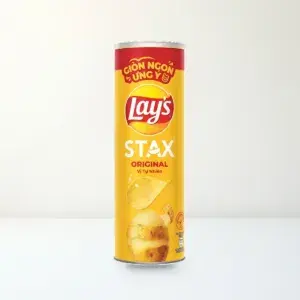 Bao bì mặt trước Snack Khoai Tây Miếng Lay's Stax Vị Tự Nhiên Lon 90 g chính hãng Lay's