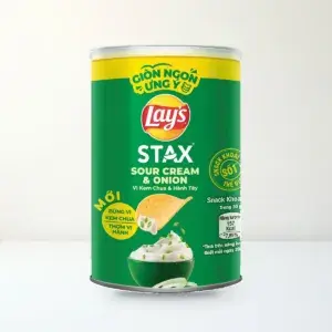 Bao bì mặt trước Snack Khoai Tây Miếng Lay's Stax Vị Kem Chua & Hành Tây Lon 40 g chính hãng Lay's