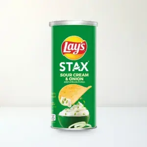 Bao bì mặt trước Snack Khoai Tây Miếng Lay's Stax Vị Kem Chua & Hành Tây Hộp 65 g (Lon 65 g) chính hãng Lay's
