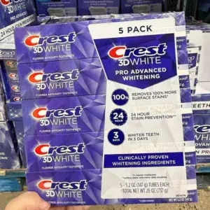 Lốc 5 hộp Kem đánh răng Crest 3D White Pro Advanced Whitening 147g - Làm trắng răng hiệu quả, hương bạc hà thơm mát, bảo vệ sức khỏe răng miệng