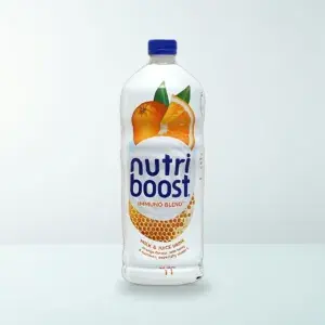 Thực Phẩm Bổ Sung: Nước Uống Sữa Trái Cây Nutriboost Hương Cam Chai Nhựa PET 1 L — Ảnh chụp bao bì sản phẩm thực tế