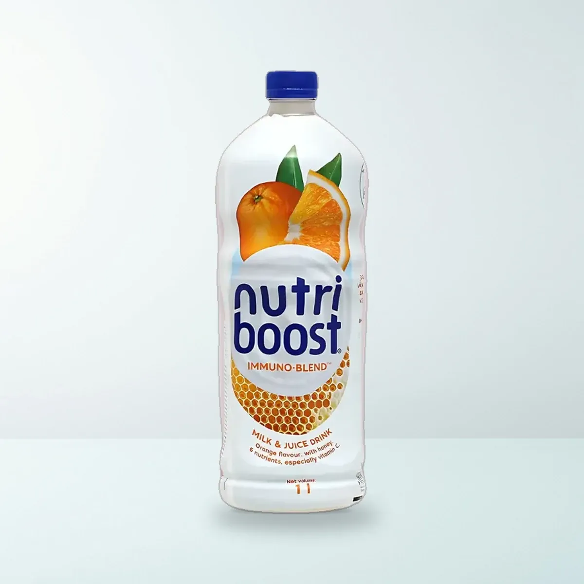Thực Phẩm Bổ Sung: Nước Uống Sữa Trái Cây Nutriboost Hương Cam Chai Nhựa PET 1 L — Ảnh chụp bao bì sản phẩm thực tế Thực Phẩm Bổ Sung: Nước Uống Sữa Trái Cây Nutriboost Hương Cam Chai Nhựa PET 1 L — Ảnh chụp bao bì sản phẩm thực tế