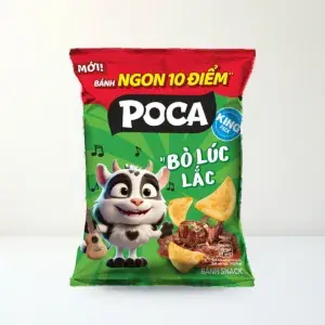 Bao bì mặt trước Snack Poca Vị Bò Lúc Lắc Gói 60 g chính hãng Poca
