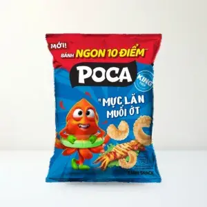 Bao bì mặt trước Snack Poca Vị Mực Lăn Muối Ớt Gói 60 g chính hãng Poca