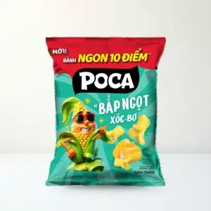 Bao bì mặt trước Snack Poca Partyz Vị Bắp Ngọt Xốc Bơ Gói 32 g chính hãng Poca