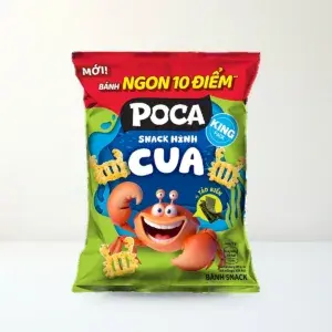 Bao bì mặt trước Snack Poca Hình Cua Vị Tảo Biển Gói 60 g chính hãng Poca