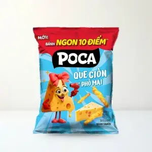 Bao bì mặt trước Snack Que Giòn Poca Vị Phô Mai Gói 30 g chính hãng Poca