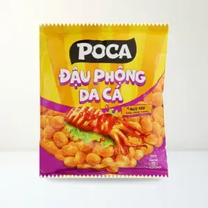 Bao bì mặt trước Đậu Phộng Da Cá Poca Nutz Vị Mực Cay Gói 68 g chính hãng Poca