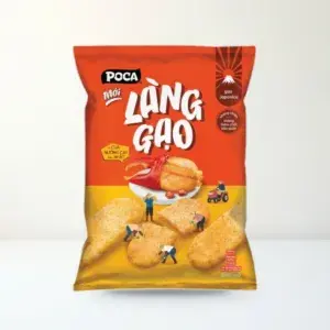 Bao bì mặt trước Bánh Gạo Poca Làng Gạo Vị Cua Nướng Cay Kiểu Nhật Gói 108 g (18 Gói x 6 g) (Gói 108 g (18 gói nhỏ x 6 g)) chính hãng Poca