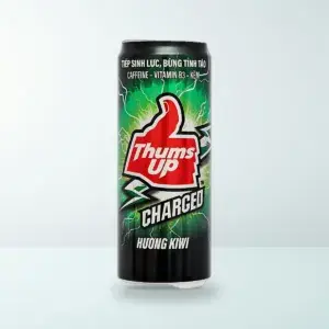 Thực Phẩm Bổ Sung: Nước Tăng Lực Có Ga Thums Up Charged Hương Kiwi Lon 320 ml — Ảnh chụp bao bì sản phẩm thực tế