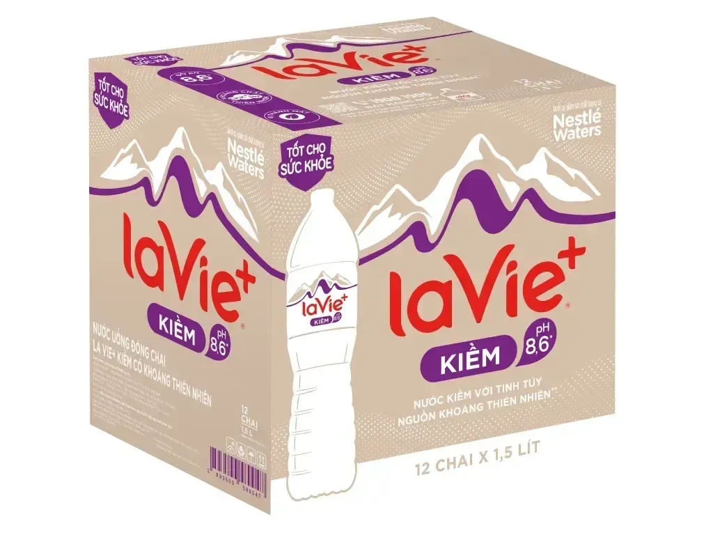 Thùng 12 chai nước kiềm có khoáng La Vie + 1.5 lít Thùng 12 chai nước kiềm có khoáng La Vie + 1.5 lít