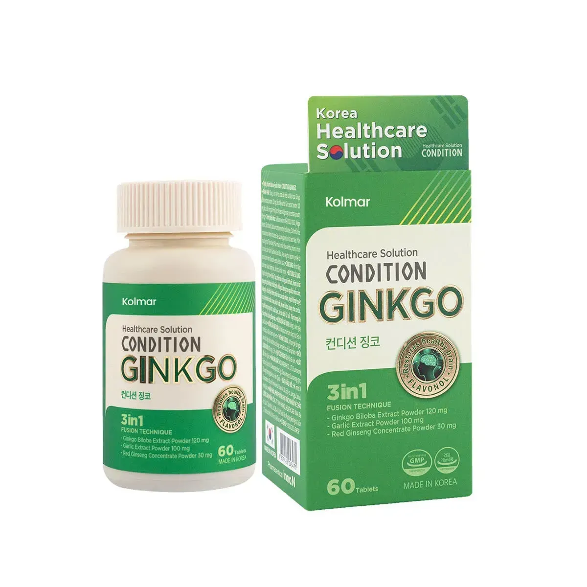 Viên uống bổ não Kolmar Condition Ginko 60 viên - Hỗ trợ cải thiện trí nhớ và tuần hoàn máu từ chiết xuất bạch quả Viên uống bổ não Kolmar Condition Ginko 60 viên - Hỗ trợ cải thiện trí nhớ và tuần hoàn máu từ chiết xuất bạch quả